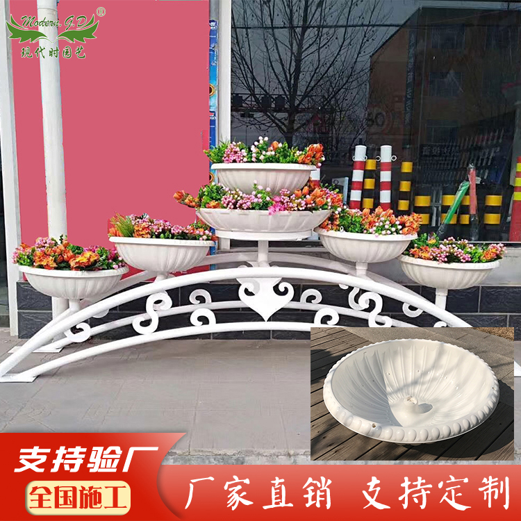 灯杆花盆定制铁艺托架绿化垂吊花盆容器组合挂盆灯杆托架悬挂盆
