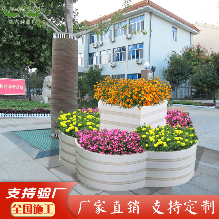 五边形PVC道路圆形组合艺术花箱白色多层落地式花箱厂家直销