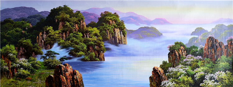 朝鲜写实油画风景 朝鲜的风景油画 朝鲜风光油画 朝鲜油画价钱