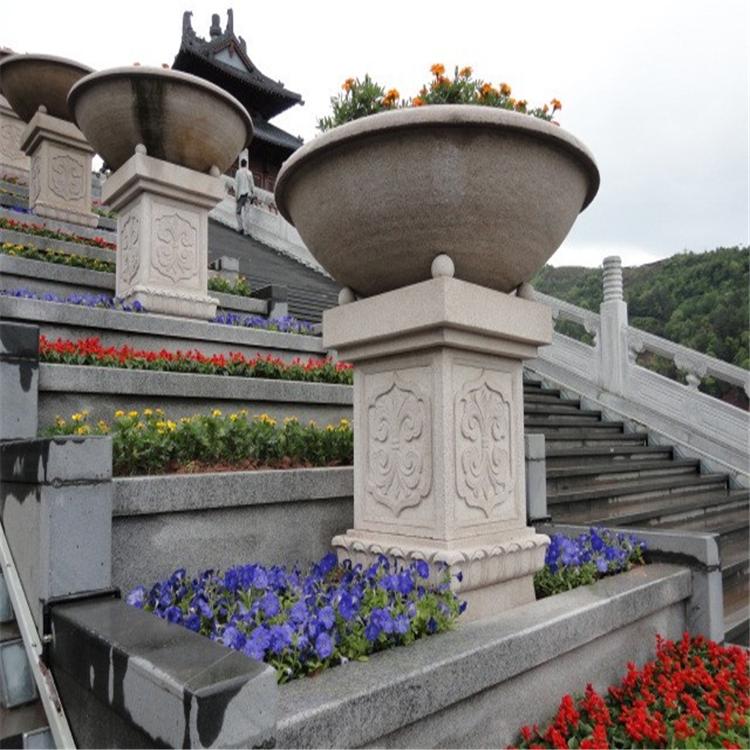 石雕花盆 汉白玉花盆 仿古石雕花盆 庭院中式石雕花盆
