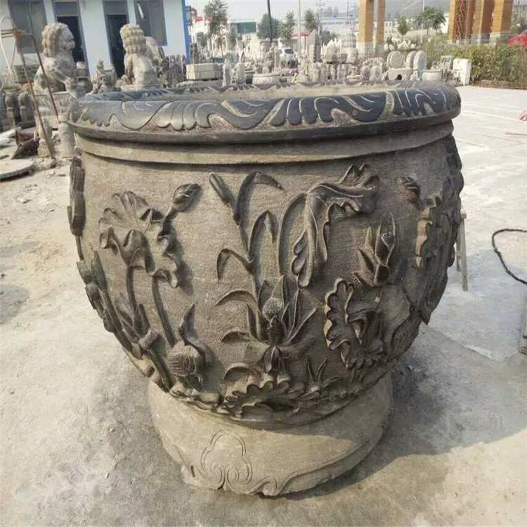 石雕鱼缸 仿古石雕鱼缸 黄岗岩石雕鱼缸 庭院观赏摆件 青石缸