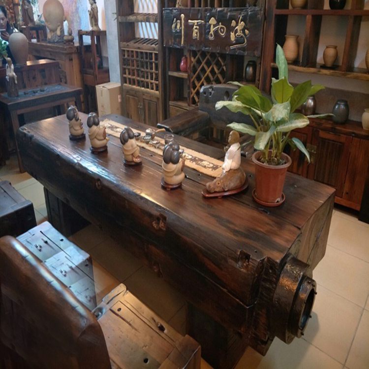 两用茶桌办公桌一体老船木实木新中式茶台支持定制