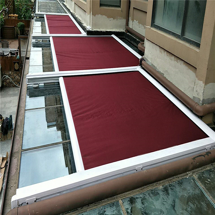 户外铝合金大型阳光房双轨天幕 花园电动遮阳凉棚天幕可加工定制