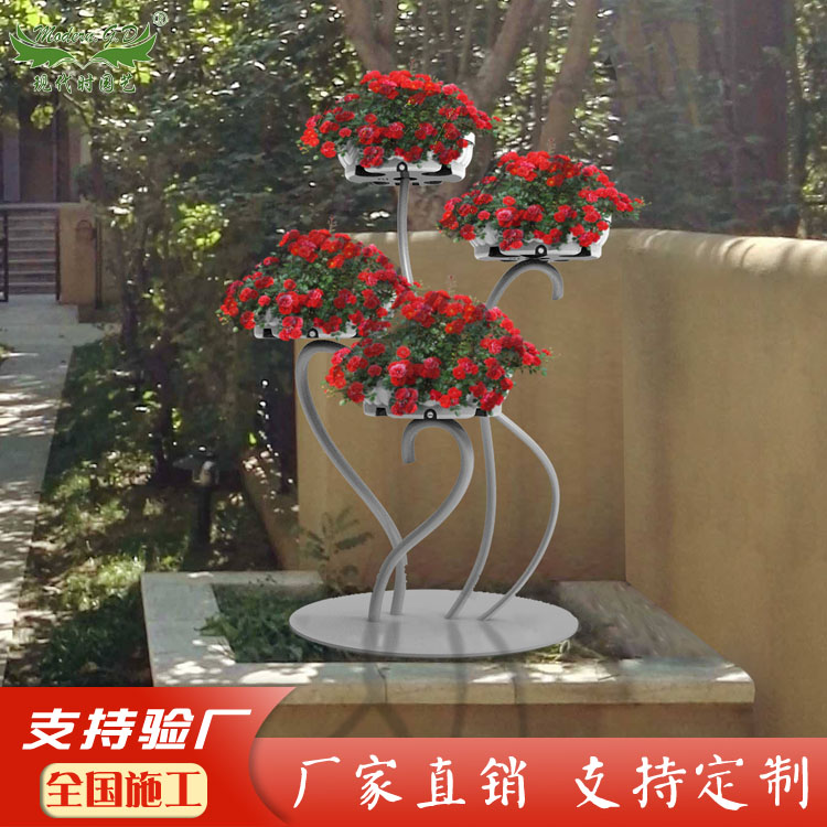 婀娜景观街景装饰落地式铁艺花架子空中多层花盆景观花器厂家直销