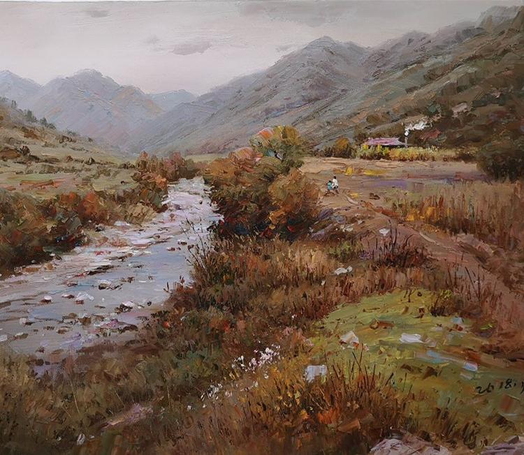 朝鲜画价格 朝鲜油画价格 《芳草长堤》车成哲