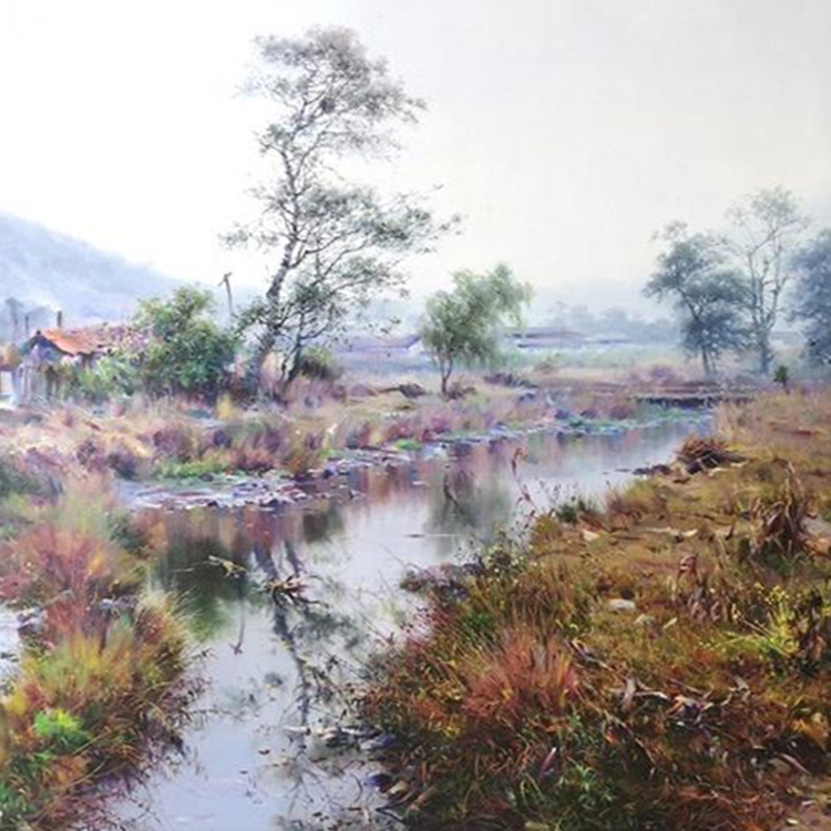 朝鲜画 朝鲜油画价格 《云淡风轻》李浩延