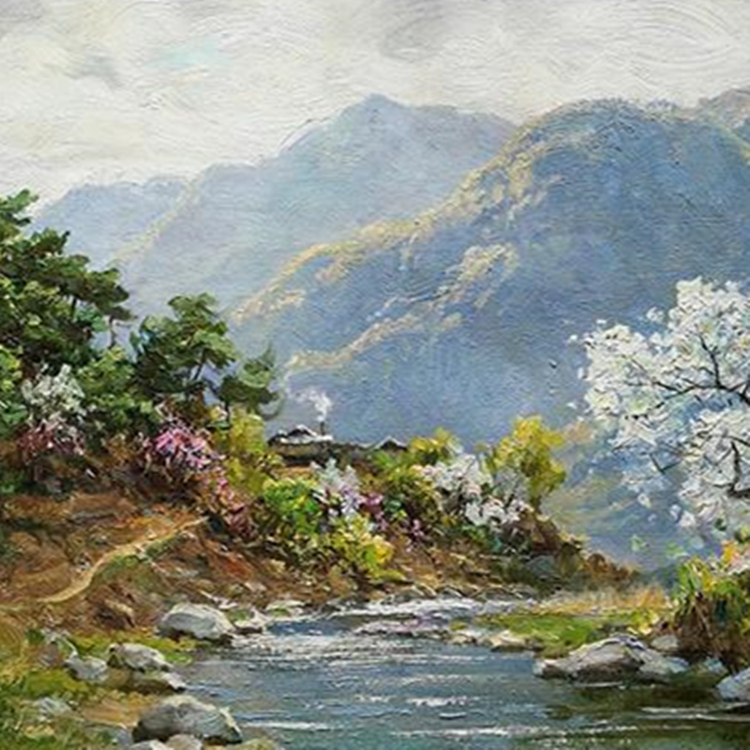 朝鲜画 朝鲜油画价格 《春暖花开》光赫