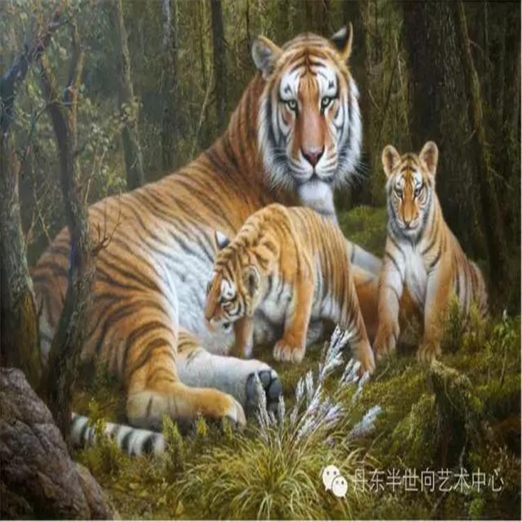 朝鲜画 朝鲜油画价格 金勋（人民艺术家）《虎威柔情》 162X105 