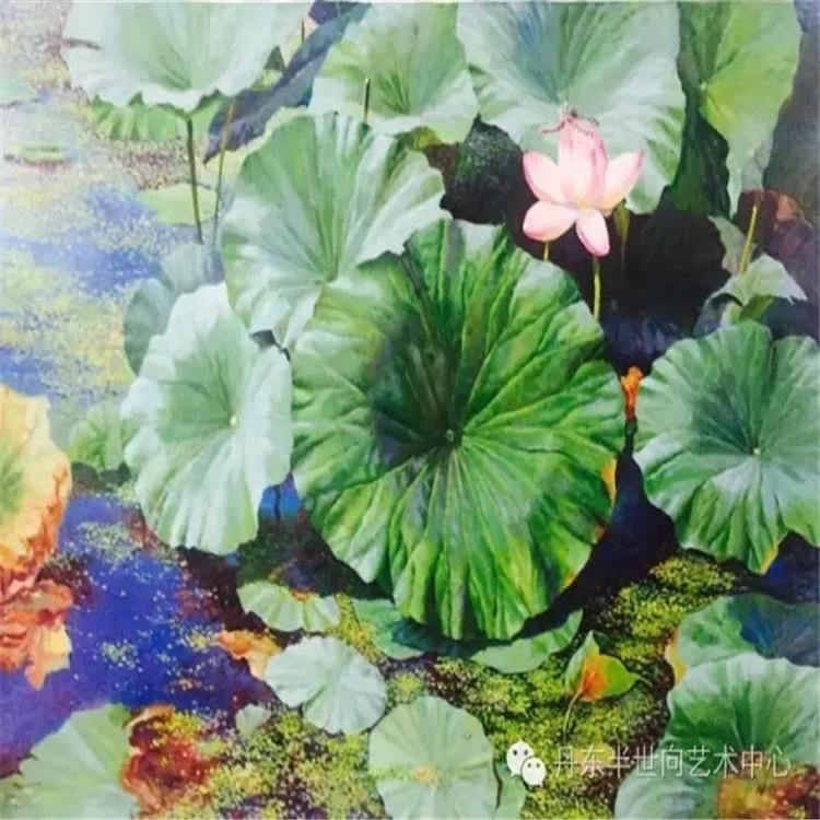 朝鲜画 朝鲜油画价格 郑进（一级画家）《小池》80x60 