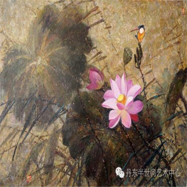 朝鲜画 朝鲜油画价格 吴香儿（一级画家）《荷风醉》116X80   