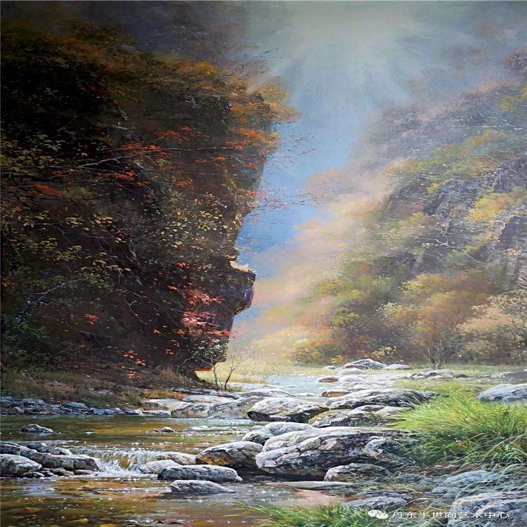 朝鲜画 朝鲜油画价格 金贤（功勋艺术家）  《金光万缕》 170X90  
