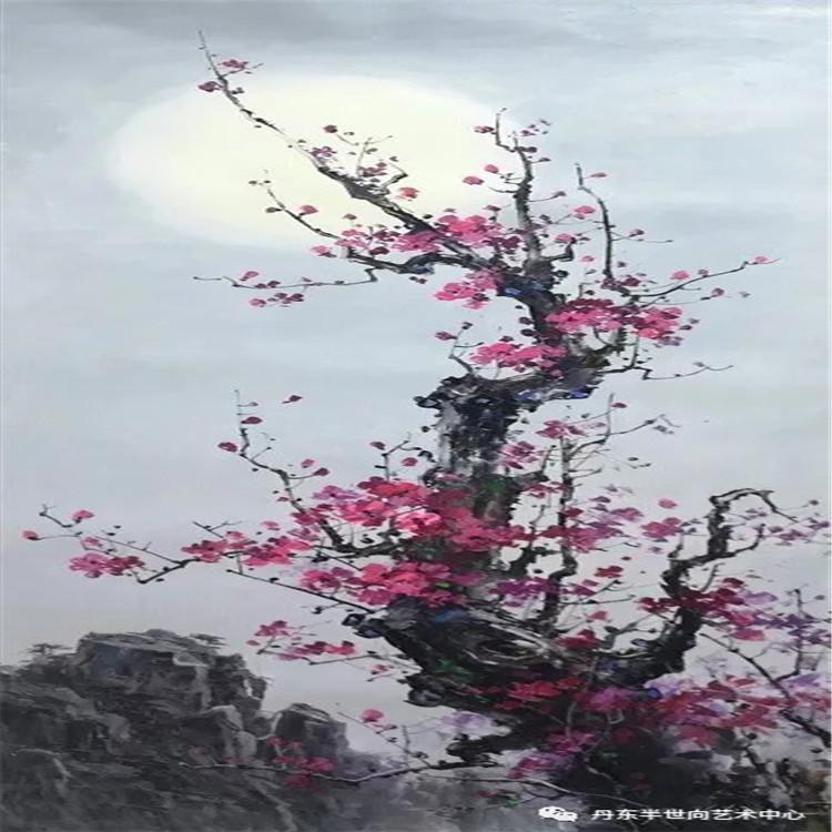 朝鲜画 朝鲜油画价格 金哲镇（功勋艺术家）《五福梅》113x50