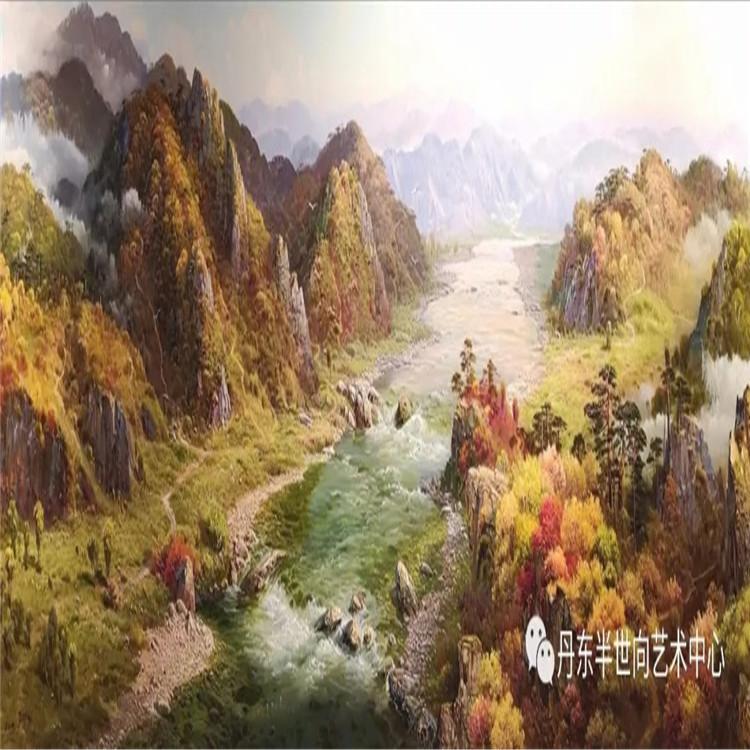 朝鲜画 朝鲜油画价格 赵正范（一级画家）《盛世河山》220x80   