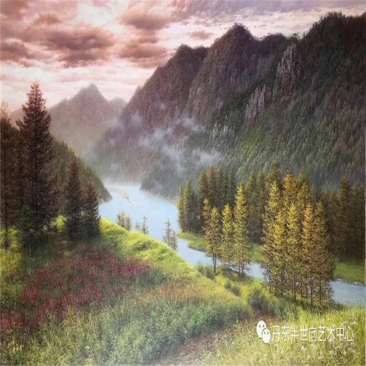 朝鲜画 朝鲜油画价格 梁辉光（功勋艺术家）《苍茫云水间》162x83  