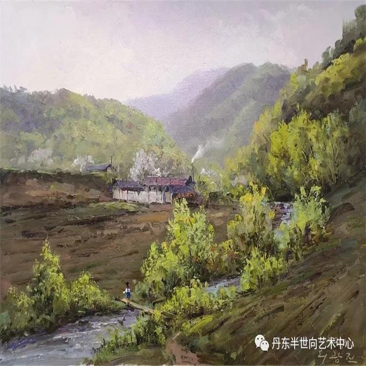 朝鲜画 朝鲜油画价格 李光进（一级画家） 《盛夏光年》  53x38