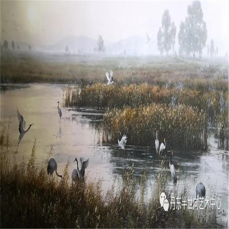 朝鲜画 朝鲜油画价格   金贤（功勋艺术家）《云天鹤舞》200X82   