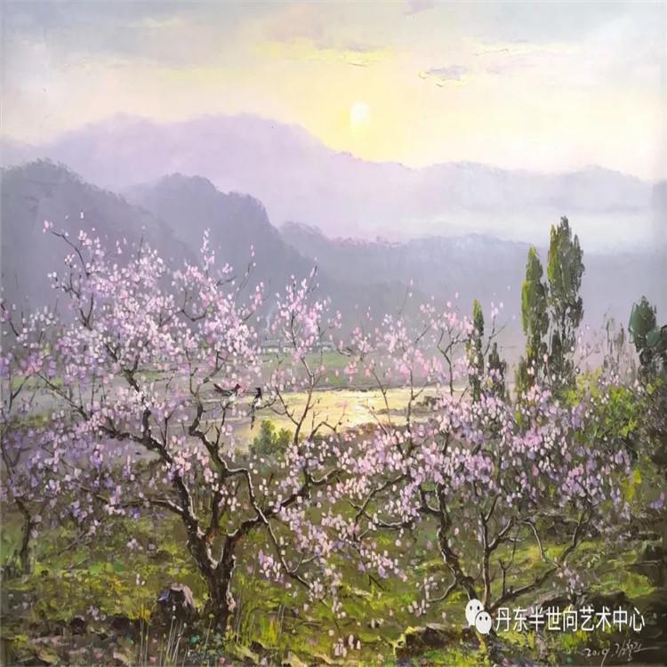 朝鲜画 朝鲜油画价格 金哲镇 (功勋艺术家)《桃花依旧笑春风》80x50