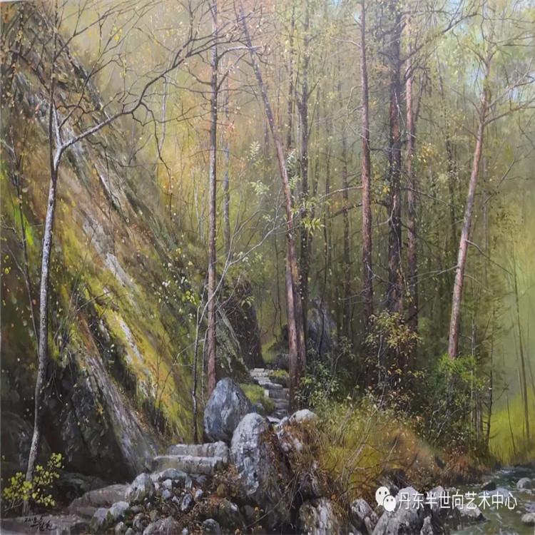 朝鲜画 朝鲜油画价格 金贤（功勋艺术家）《曲径通幽处》112x78    