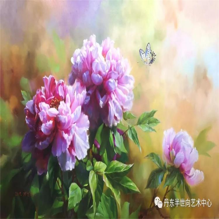 朝鲜画 朝鲜油画价格 桂妍欣（一级画家）《花醉蝶》115x70