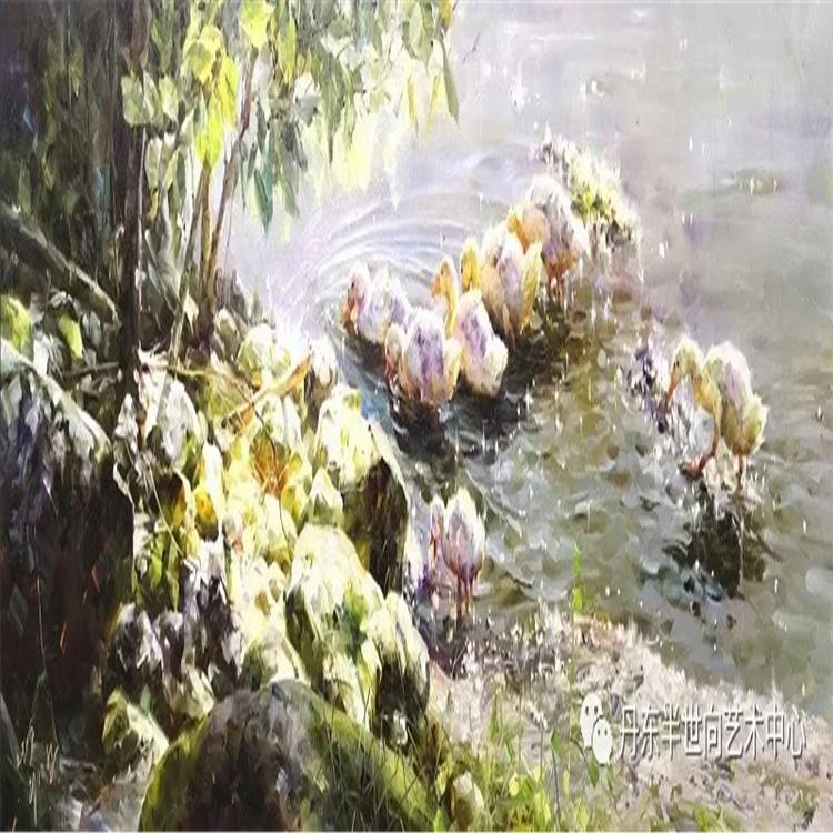 朝鲜画 朝鲜油画价格 李基哲 (一级画家)《春江水暖鸭先知》160x60