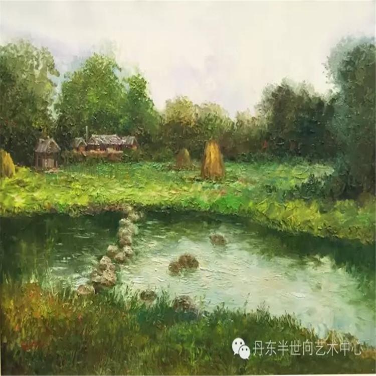 朝鲜画 朝鲜油画价格 李元哲（功勋艺术家）《河畔》 80x56   