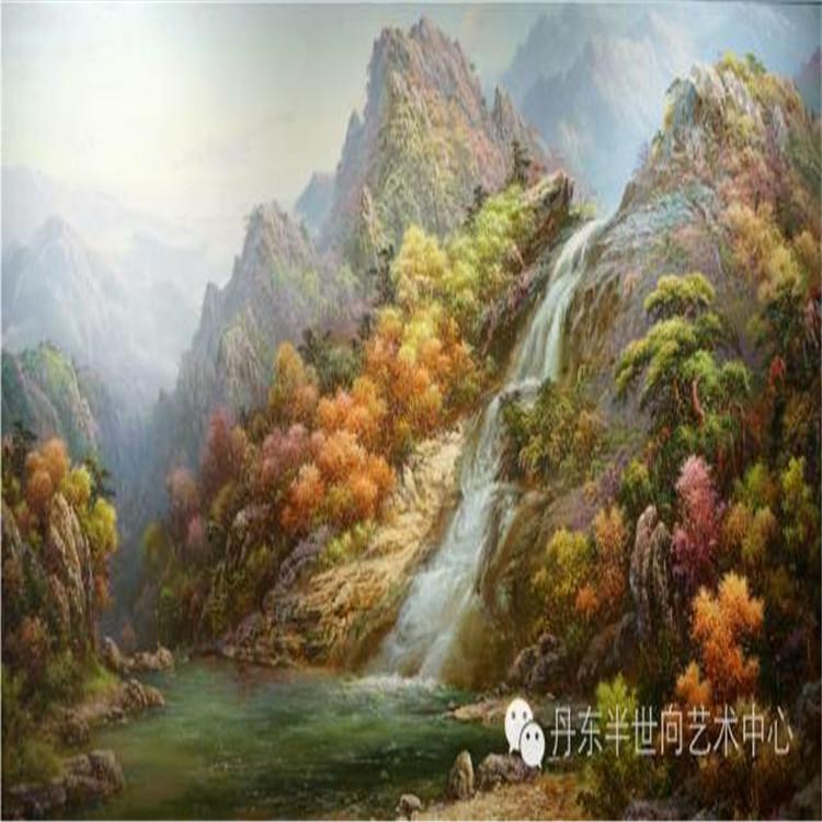朝鲜画 朝鲜油画价格 金永浩（功勋艺术家）《世外桃源》200X100    