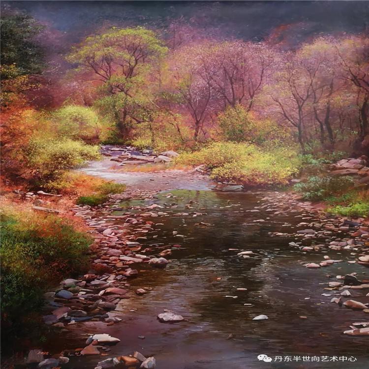 朝鲜画 朝鲜油画价格 申小妍（一级画家）《素光何处不清幽》131X85   