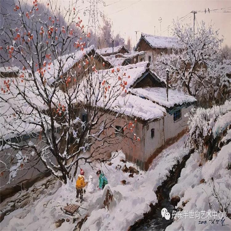 朝鲜画 朝鲜油画价格 金成哲（一级画家）《乐不可言》90X59  