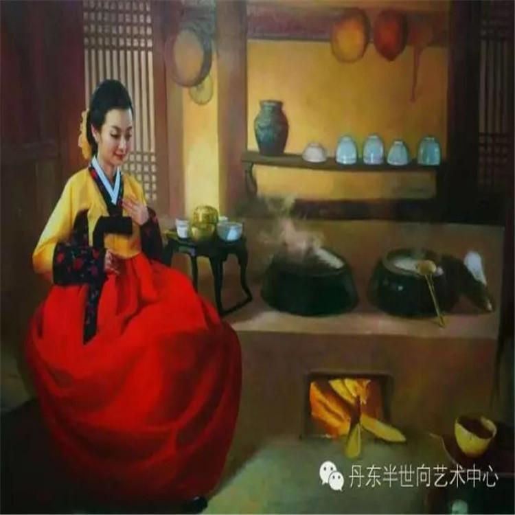 朝鲜画 朝鲜油画价格 金银星（一级画家）《新嫁娘》190x130  