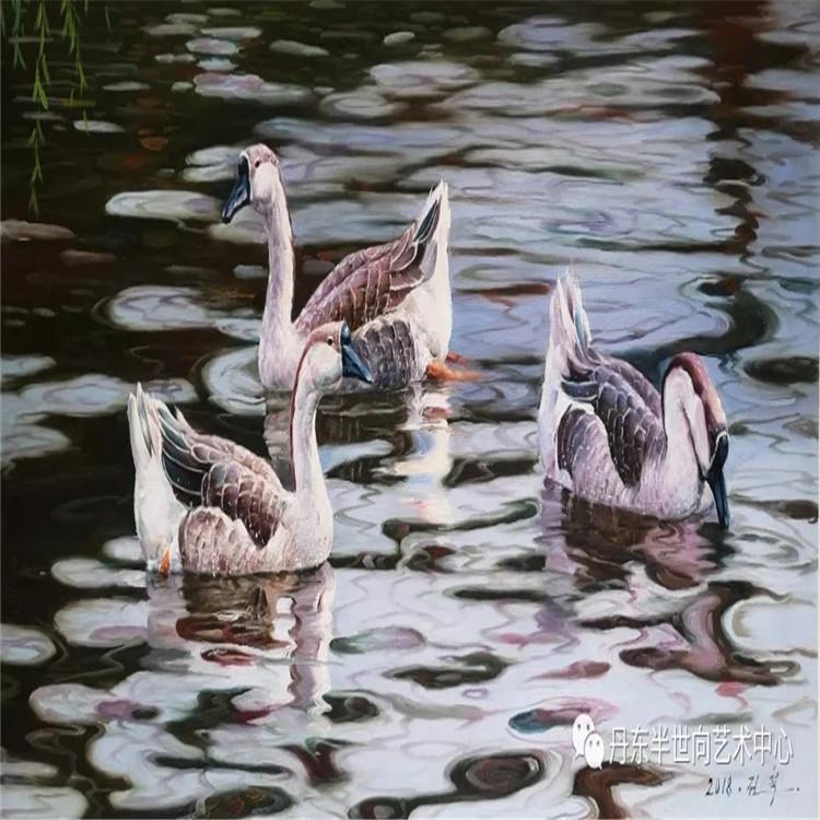 朝鲜画 朝鲜油画价格  金赫（一级画家）《红掌拨清波》100X51