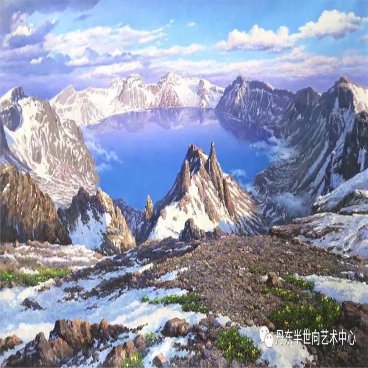 朝鲜画 朝鲜油画价格 文正灿（功勋艺术家）《天池》