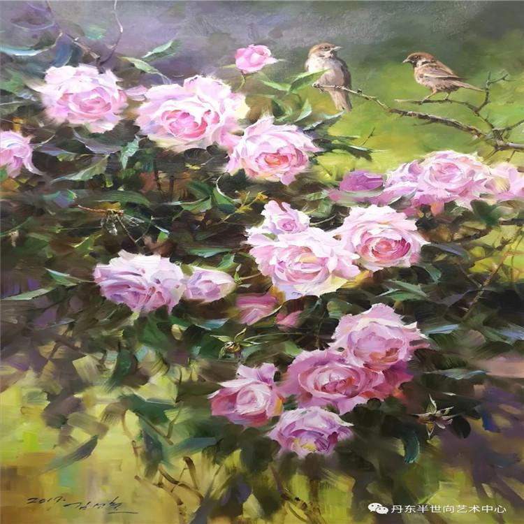 朝鲜画 朝鲜油画价格 金成哲（一级画家）《待到山花烂漫时》90x58