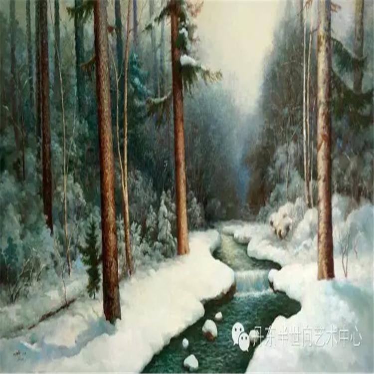朝鲜画 朝鲜油画价格 李元哲（功勋艺术家）《青松白雪》150x80   