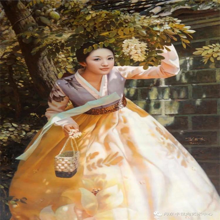 朝鲜画 朝鲜油画价格 金镇赫( 一级画家）《刻玉玲珑》 140x87