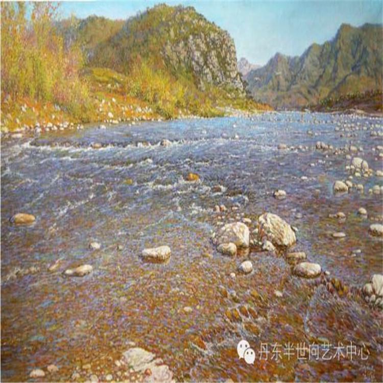 朝鲜画 朝鲜油画价格 金京男（一级画家）《悠悠清江水》116X75   