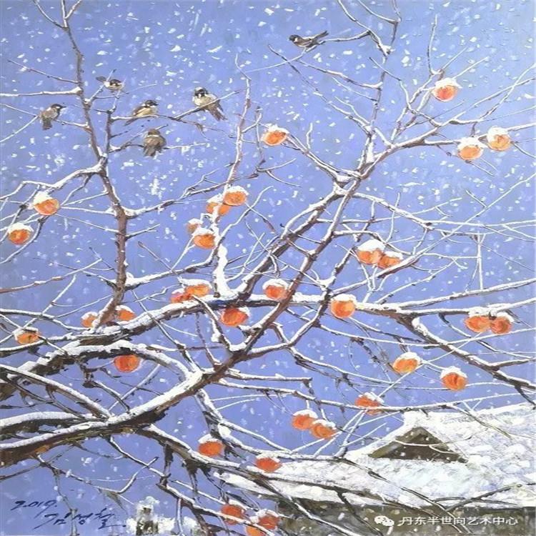 朝鲜画 朝鲜油画价格 金成哲（一级画家）《柿柿顺意》