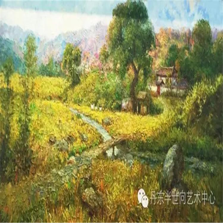 朝鲜画 朝鲜油画价格 银成（ 一级画家）《小桥 流水 人家》 115x57