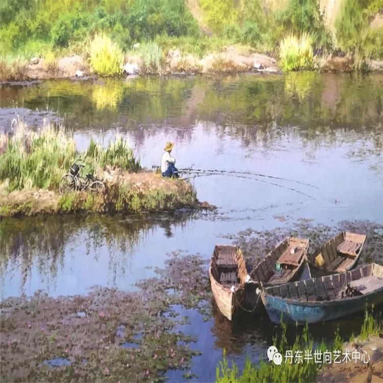 朝鲜画 朝鲜油画价格 金成哲 (一级画家）《独钓一江春》88x56