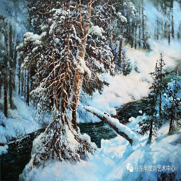 朝鲜画 朝鲜油画价格 金哲（功勋艺术家）《雪融春水涨》122x80  