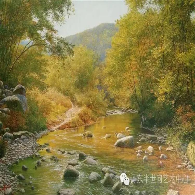 朝鲜画 朝鲜油画价格 金正泰 （功勋艺术家）《秋来水静》 165x106