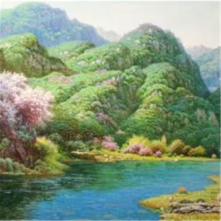 朝鲜画 朝鲜油画价格 池元赫（一级画家）《青山碧水》178X80    