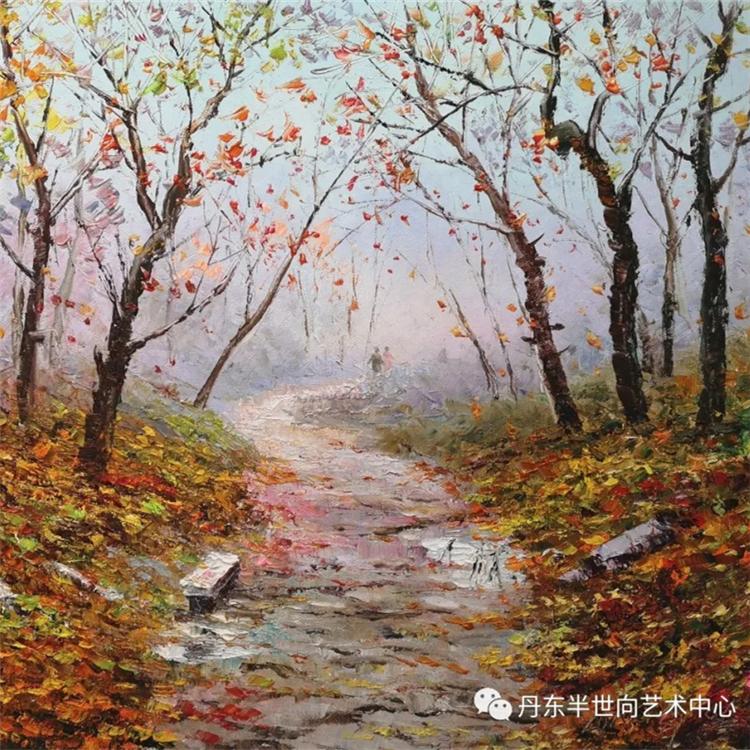 朝鲜画 朝鲜风景油画价格 崔日（一级画家）《一帘幽梦》52X40   