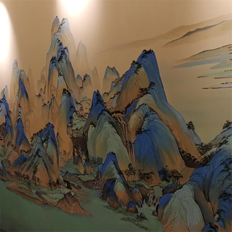度假村酒店墙体手绘 千里江山图 苍海墙绘厂家 