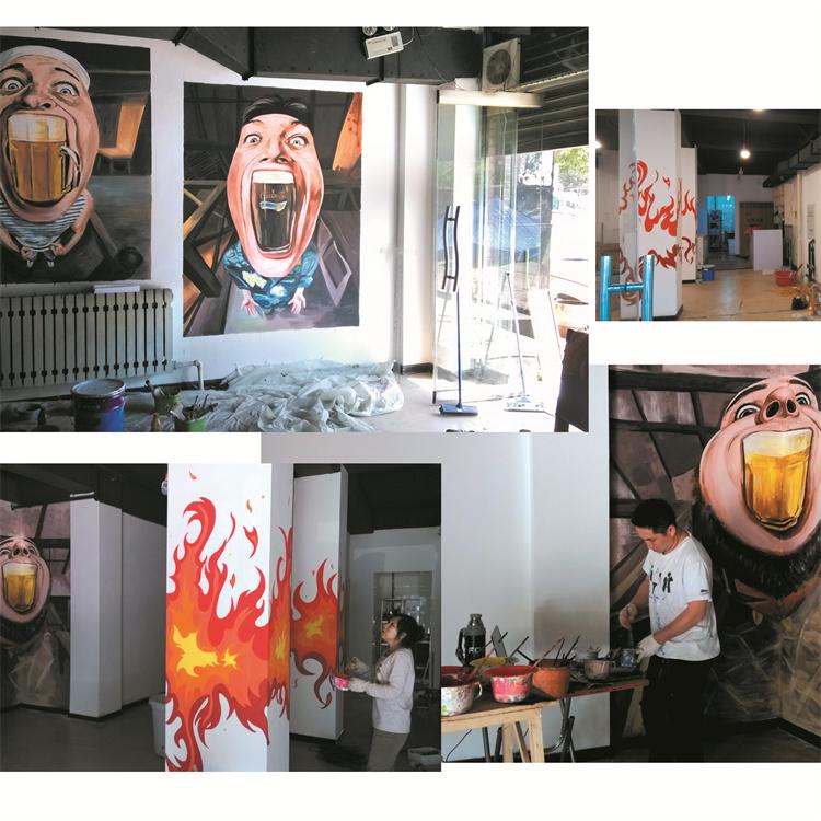 餐厅墙体彩绘 来图定制 让你的墙更有格调 苍海墙绘