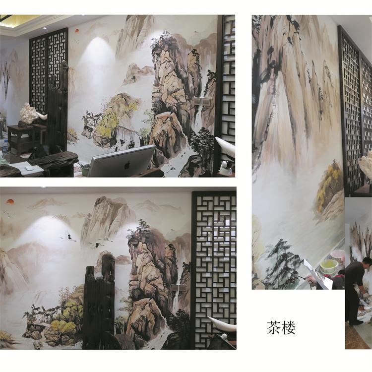 茶楼餐厅墙体彩绘 墙壁绘画卡通涂鸦3D墙绘油画写实