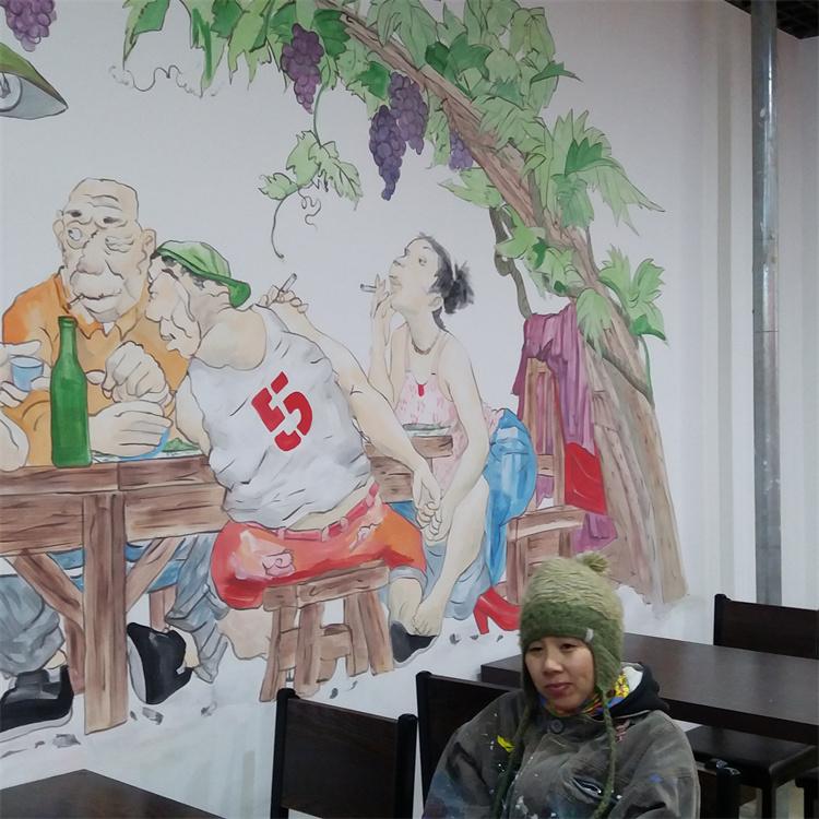 饭店墙体彩绘 餐饮店墙体彩绘 主题餐厅墙体彩绘 苍海墙绘