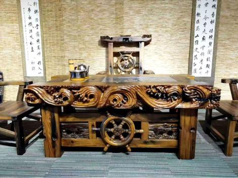 老船木茶桌椅组合套装  二手船木茶桌椅 沈阳实木茶桌图片价格