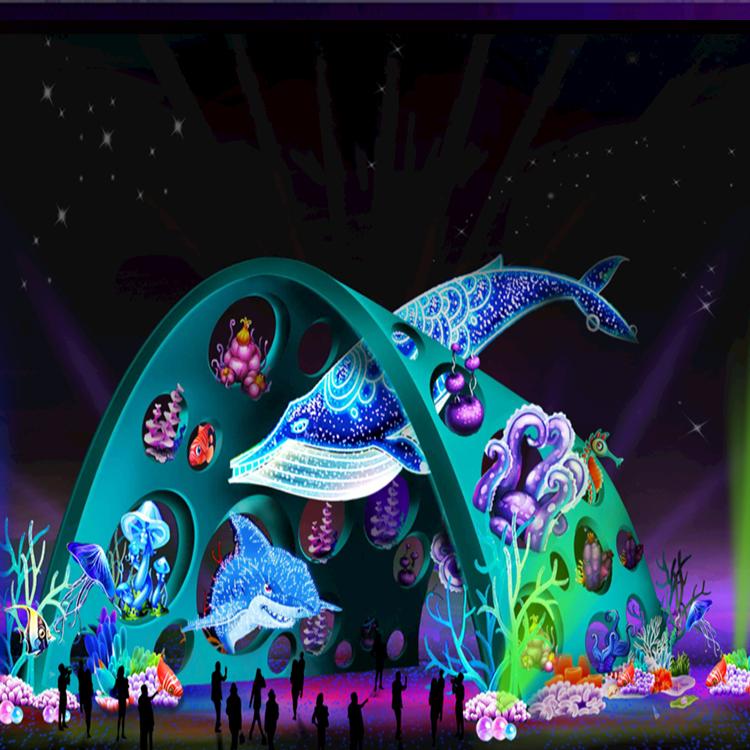 户外商场幻彩亚克力七彩灯光隧道拱门变色发光节日装饰美陈道具门大连