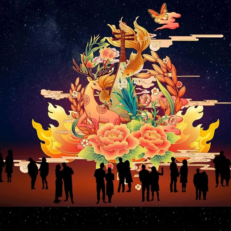 圣诞节日场景布置美陈道具亚克力led发光水晶灯串大型框架圣诞树哈尔滨