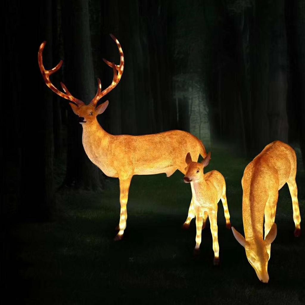 户外文旅夜游仿真LED内发光长颈鹿玻璃钢鹿雕塑卡通动物沈阳